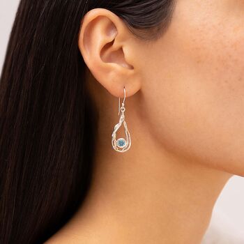 Organic Teardrop Undulating Blue Topaz Earrings, 2 of 6