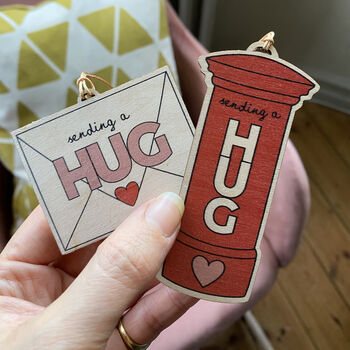 Red Postbox Send A Hug Wooden Christmas Tree Decoration, 5 of 5