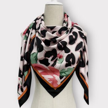 Silk Square Leopard And Rose Print Scarf, 2 of 6