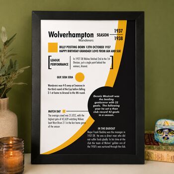 Personalised Wolverhampton Wanderers Season Print – Custom Wolves Football Gift, 5 of 11