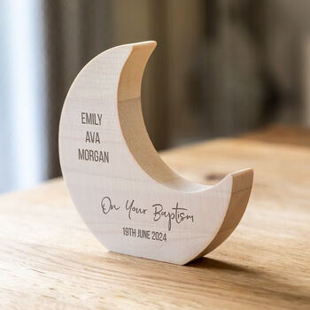 Personalised Wood Moon Christening Baptism Naming Day, 2 of 5