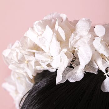 White Hydrangea Dried Flower Wedding Headband, 2 of 4