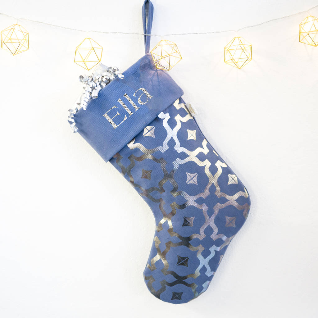 Personalised Medium Christmas Stocking In Blue By Penelope