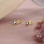 Tiny Emerald Green Cz Heart Stud Earrings, thumbnail 5 of 12