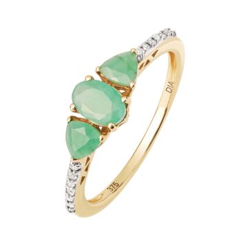 Yellow Gold Natural Emerald And Diamond Trilogy Ring, 2 of 6
