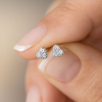 Sterling Silver Cz Heart Mini Stud Earrings, 2 of 7