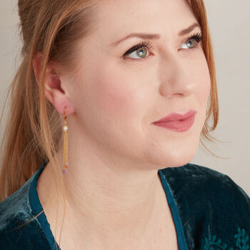 Pearl Sapphire Gold And Silver Dangly Chain Earrings, 3 of 8