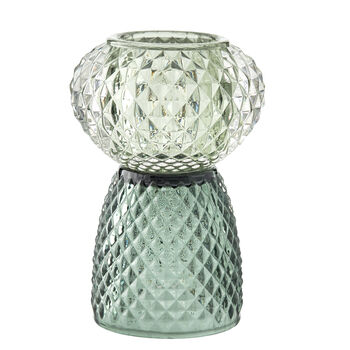 Ava Sage Green Pressed Glass Candlestick, 2 of 2