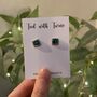 Green Blue Gold Detail Crackle Glaze Square Studs, thumbnail 10 of 10