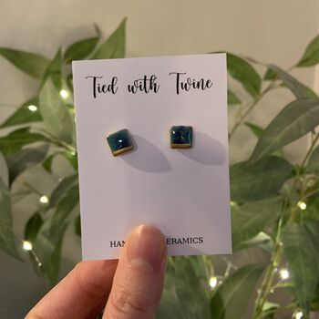 Green Blue Gold Detail Crackle Glaze Square Studs, 10 of 10