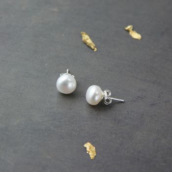 Silver Freshwater Pearl Stud Earrings, 6 of 11
