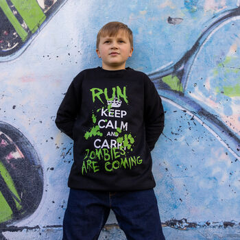 Keep Calm Run Zombies Boys' Halloween Sweatshirt, 3 of 5