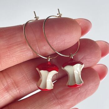 Enamel Apple Core Hoop Earrings ‘Love You To The Core’, 3 of 4