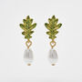 Oak Leaf Pearl Drop Gold Earrings, thumbnail 1 of 8