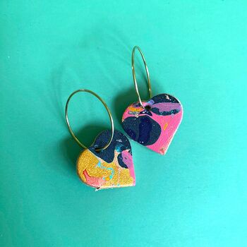 Handmade Leather Heart Hoop Earrings Marbled, 3 of 8