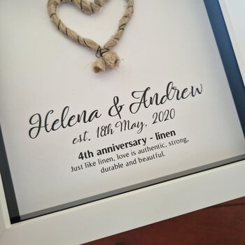 Personalised 4th Anniversary Gift Framed Linen Heart, 3 of 6