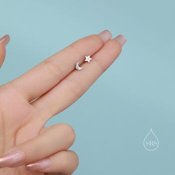 Tiny Moon And Star Mismatched Stud Earrings, 6 of 11