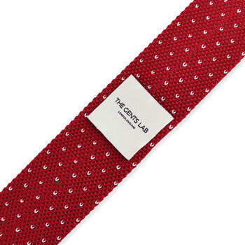 Men's Square End Knitted Tie With Dots | Burgundy Red, 4 of 5