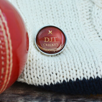 Personalised Cricket Ball Lapel Pin Badge, 2 of 5