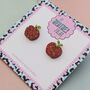 Red Glitter Apple Stud Earrings / Gift For Teacher / Fruit Studs / Snow White Fairytale Jewellery, thumbnail 4 of 4