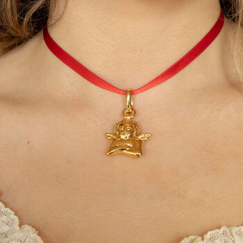 18ct Gold Plated Large Puffy Cherub Pendant, 2 of 7
