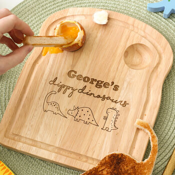 Personalised Dippy Eggs Dinosaurs Board For Children, 2 of 3