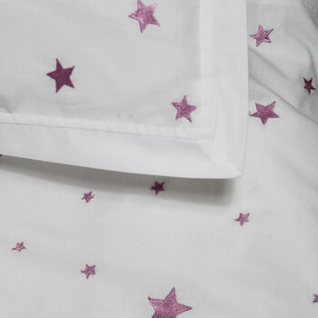 Pink Embroidered Star Cot Bed Duvet And Pillowcase Set, 2 of 5