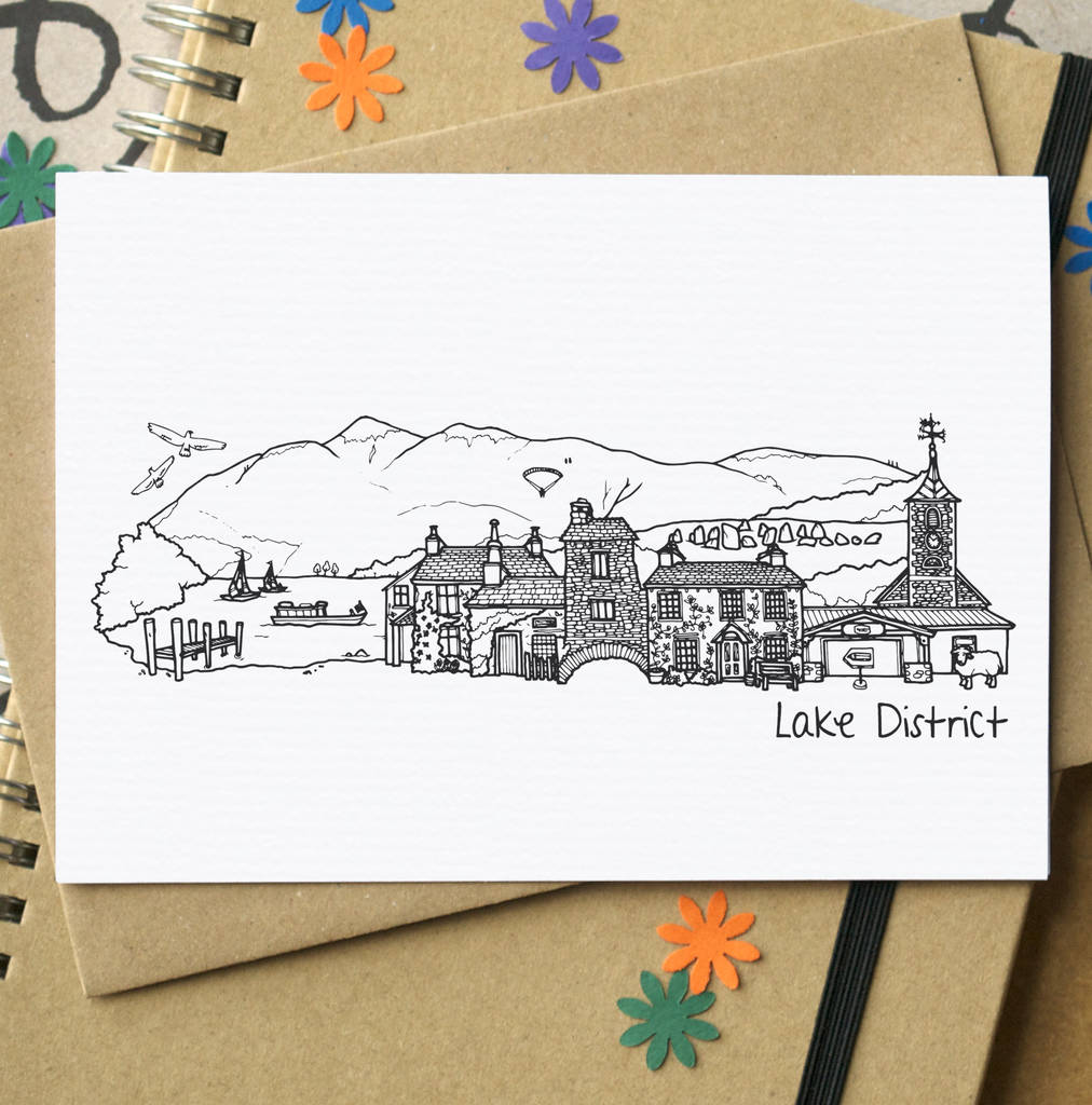 Lake District Landmarks Skyline Greetings Card By Becka Griffin