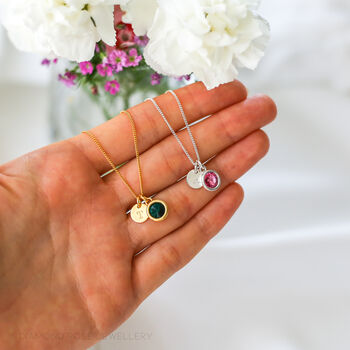 80th Birthday Gift For Her – Sterling Silver Birthstone And Personalised Disc Necklace, 4 of 8