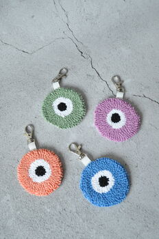Evil Eye Punch Needle Keychain And Bag Tag, 7 of 7