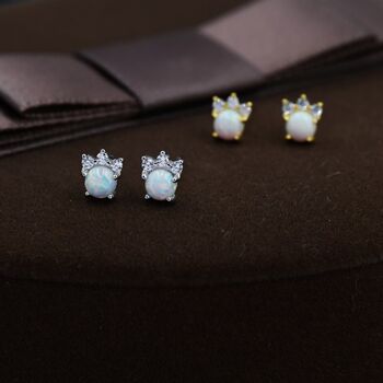 Tiny White Opal With Cz Stud Earrings Sterling Silver, 3 of 9