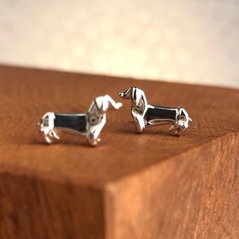 Solid Silver Origami Dachshund Earrings, 2 of 5