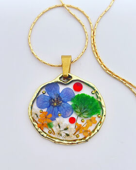 Real Flowers Circle Pendant Necklace Small Hand Made, 4 of 10