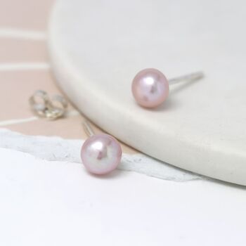 Sterling Silver Pink Freshwater Pearl Stud Earrings, 5 of 10