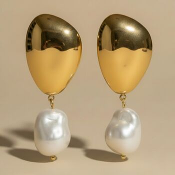 Organic Pearl 18k Gold Plated Waterproof Drop Earrings, 2 of 3