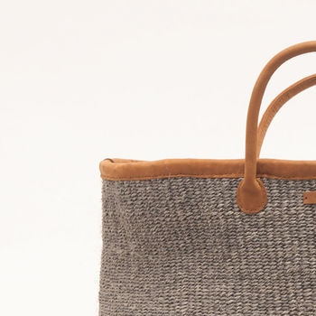 Grey And Natural Colour Block Woven Laundry Basket, 3 of 6