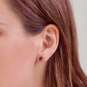 Amethyst And Pink Tourmaline Stud Earrings In Silver And Gold, 9 of 12