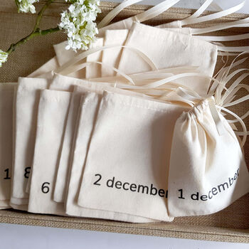 Reusable Handmade Advent Calendar Pouches In Natural Cotton, 2 of 6