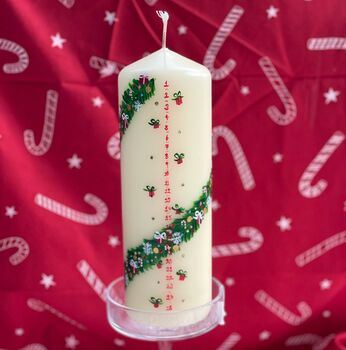 Ivory Hand Painted Christmas Advent Pillar Candle, 3 of 6