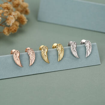Sterling Silver Angel Wing 16 G Flat Back Labret Earrings, 3 of 12