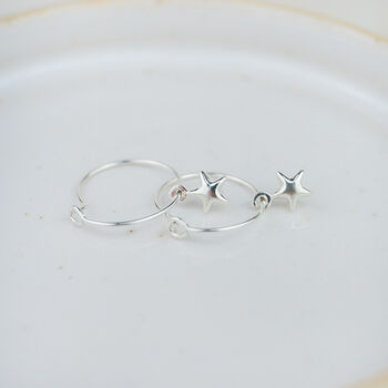 Sterling Silver Charm Hoops With Star Drop, 3 of 4