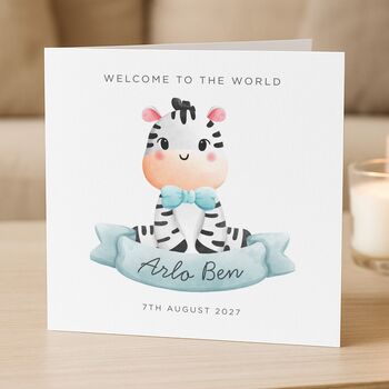Personalised Cute Zebra New Baby Boy Card, 2 of 8