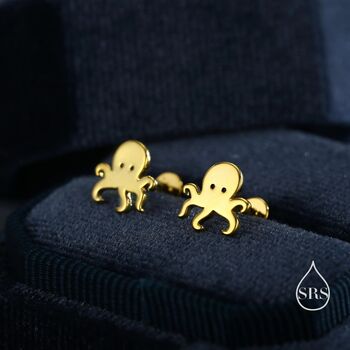 Sterling Silver Tiny Octopus Stud Earrings/Screw Back/Flat Back Earrings, 5 of 12