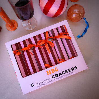 Colourful Pink And Maroon Stripe Christmas Crackers, 2 of 7