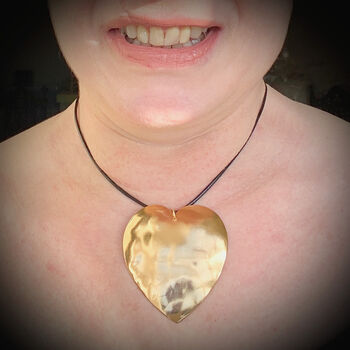 Hand Hammered Valentine Heart Necklace On Leather Cord, 2 of 7