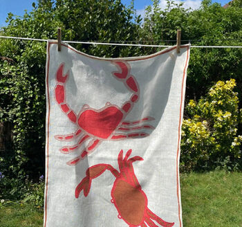 Linen Embroidered Crab Tea Towel, 3 of 3