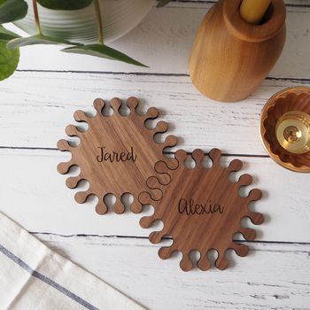 Set Of Two Jigsaw Hexagon Personalised Wooden Coasters, 5 of 9