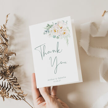 Wedding Thank You Cards White And Pastel Green Florals, 2 of 6