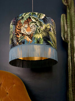 Big Cat Flint Lampshades With Gold Lining And Fringing, 2 of 7