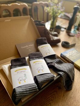 Three Pair Pack Mens Charcoal Alpaca Stripe Socks, 3 of 4